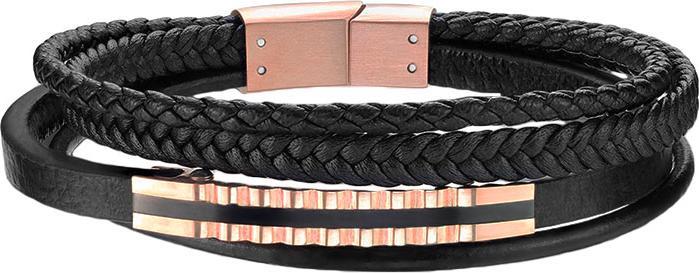 Produktbild Star Piercing Lederarmband schwarz mit vier Bänder und Banner rosegold (20.30 cm, Leder, ohne Messing, Chirurgenstahl 316L)