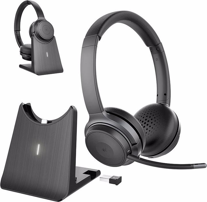 Immagine prodotto Callstel Auricolare stereo professionale con Bluetooth 5, batteria da 18 ore e stazione di ricarica 2in1 (Senza fili, USB-C)