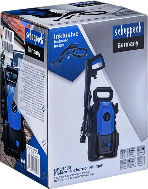 Immagine prodotto Scheppach Idropulitrice 1400W, 110 bar con sistema Quick-Connect e accessori inclusi (Corrente elettrica)