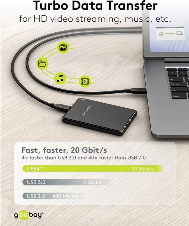 Image du produit Goobay Câble USB-C, USB4, 240 W, 20 Gbit/s, Power Delivery, 2 m (2 m, USB 4.0)