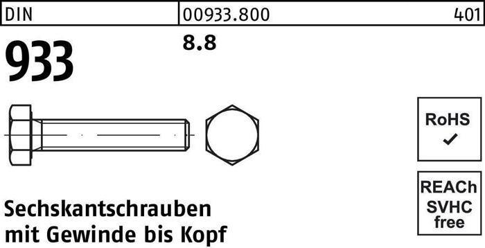 Image du produit Vis à tête hexagonale DIN 933 VG M 20 x 100 8.8 (25 Vis par pièce)