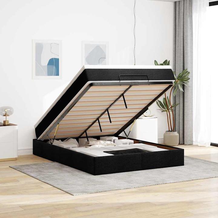 Produktbild VidaXL Ottoman-Bett mit Matratze Schwarz 140x200 cm Stoff (140 x 200 cm)