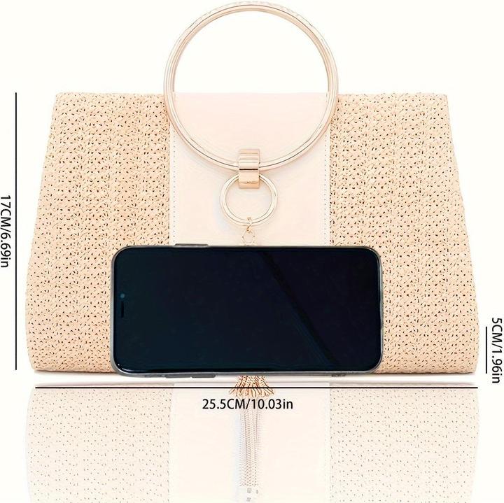 Produktbild Only-Bags.Store Abendtasche aus Stroh mit Quasten, elegante Umhängetasche mit abnehmbarem Riemen, sommerliche