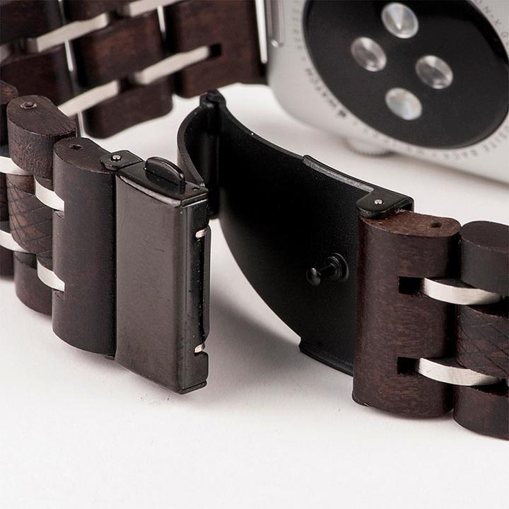 Actual product image Natura Punto Wooden bracelet for Apple Watch made of ebony, dark brown, with stainless steel (Ebony)