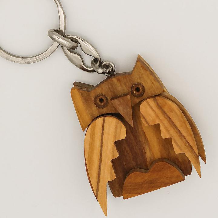 Image du produit Natura Punto Porte-clés hibou, en bois d'olivier, marron, 5 x 5cm