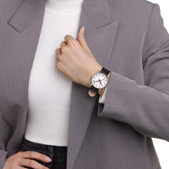 Image du produit Mondaine MSE.35110.LB Evo II Dames Horloge - Stationsklok - Saffierglas - Roestvrijstaal/Leer - Wit/Zilver/Zw (Swiss Made, 35 mm)