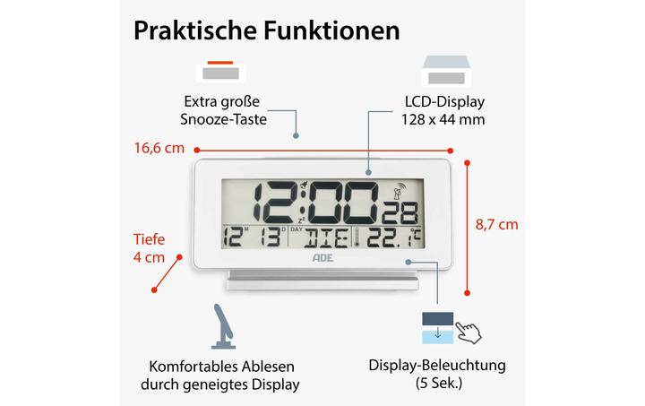 Image du produit ADE Réveil numérique Blanc, Fonctions : Fonction snooze