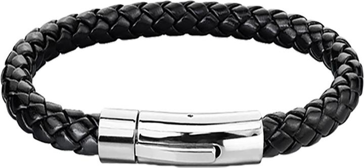 Image du produit Star Piercing Bracelet en similicuir noir avec fermoir argenté (19 cm, Similicuir, Acier chirurgical 316L, sans laiton)