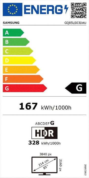 Energie-Label Samsung The Frame LS03D 85 Zoll Smart TV Q85LS03DAU 2024 (85", LS03D, QLED, 4K, 2024)