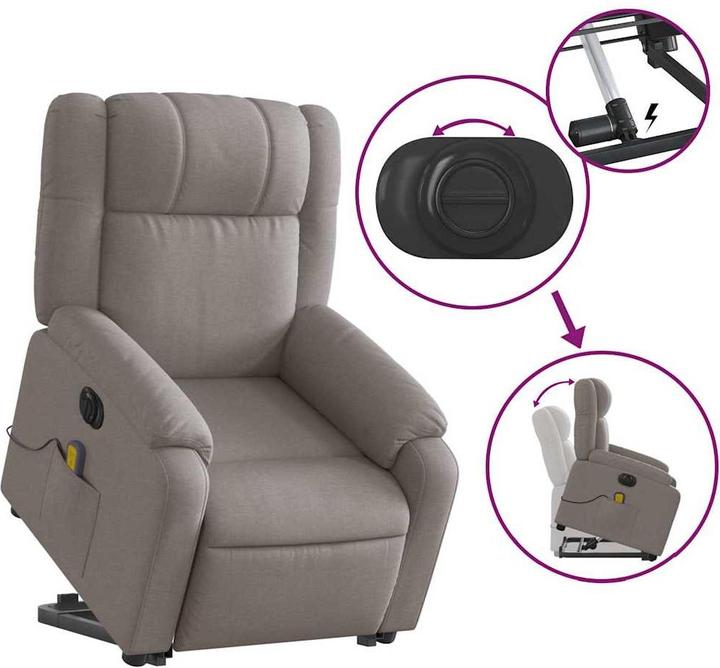 Produktbild VidaXL Massagesessel Aufstehhilfe Elektrisch Fernsehsessel Sessel Taupe Stoff