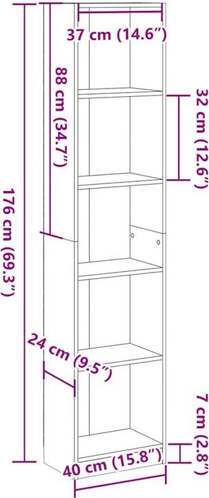 Immagine prodotto VidaXL Bücherregal Hochglanz-Weiss 40x24x176 cm Holzwerkstoff (40 x 24 x 176 cm)