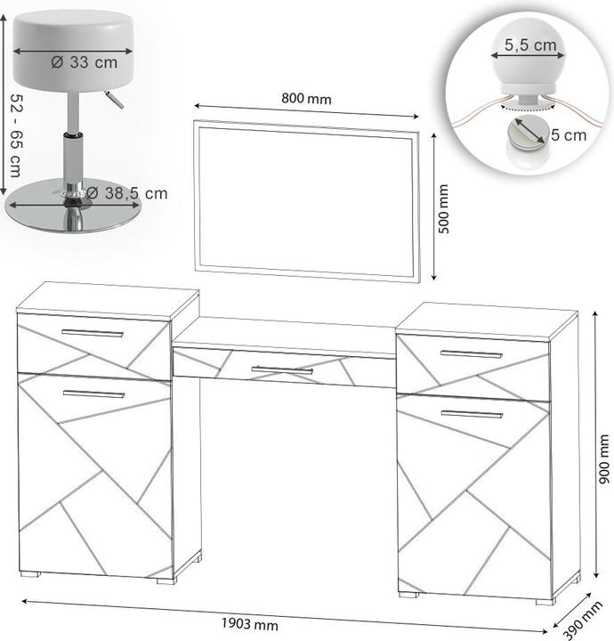 Immagine prodotto Vicco Irma con sgabello e illuminazione (190 x 90 x 39 cm)