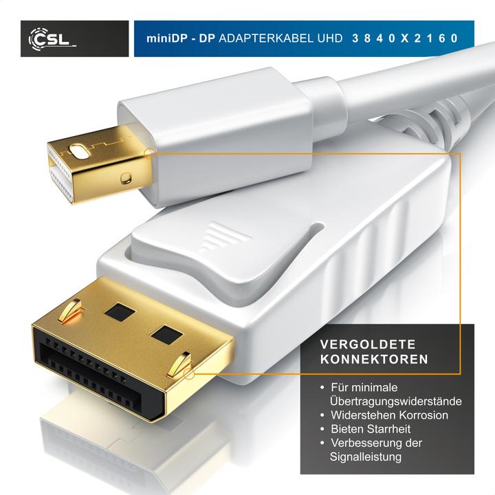 Produktbild CSL Mini DisplayPort zu DisplayPort Kabel - Audio Video Kabel - FullHD - kompatibel Apple Lenovo Surface (2 m, DisplayPort)