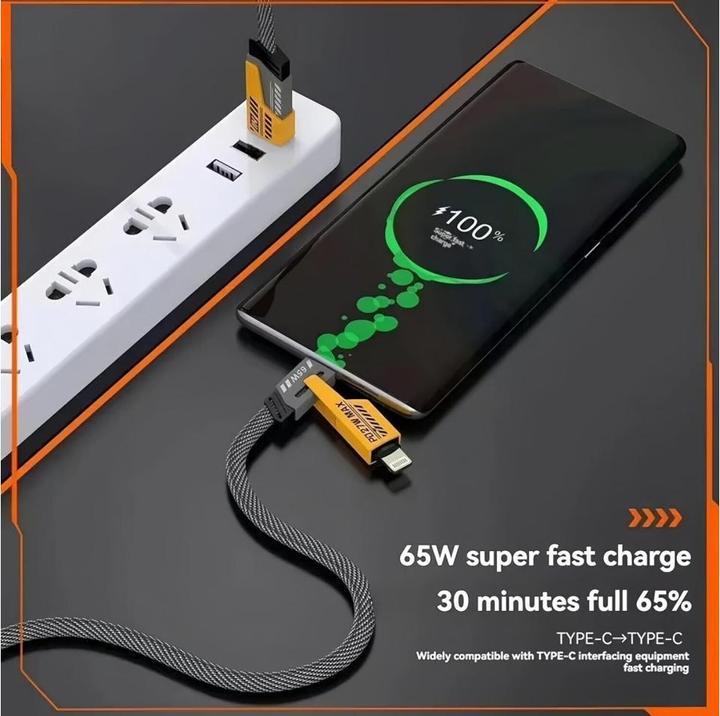 Image du produit Ven-Dens Câble 4 en 1 flexible et flip USB-C, Lightning, USB-A 65W, 27W PD 1.2m (USB 3.2 Gen 1)