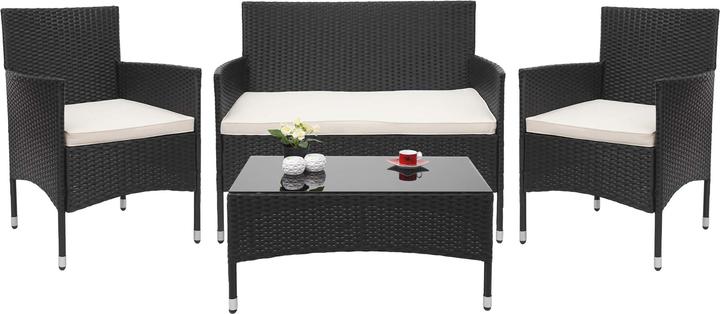 Actual product image Swisshandel24 Poly-Rattan Set, Garden Set Seating Group - black, cushions cream, 51283