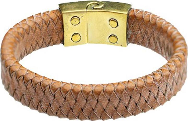 Image du produit Star Piercing Bracelet en cuir marron clair tressé losange (21 cm, Laiton, Cuir)