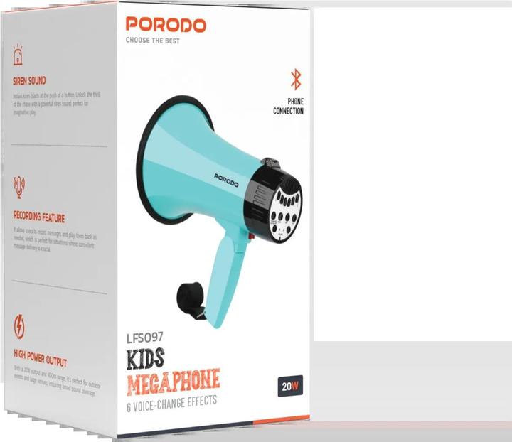 Produktbild Porodo Lifestyle 30W Siren Bluetooth Recorder Megaphone with 6 Voice Modes - Sky Bl (Megaphon)