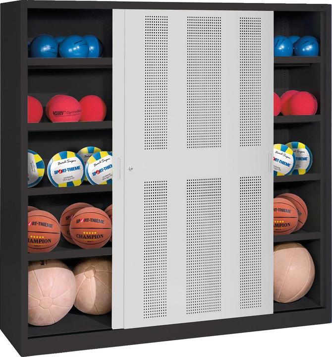 C+P Ballschrank (HxBxT: 195x160x50 cm, mit Lochblech-Schiebetüren, Typ 4)