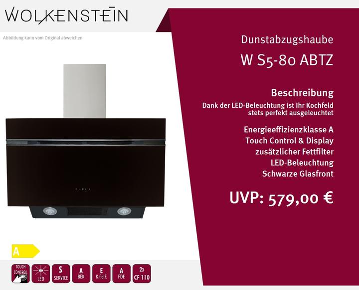 Produktbild Wolkenstein Kopffreihaube W S5-80 ABTZ BxT 80 x 38,6 cm schwarz (Wandhaube)