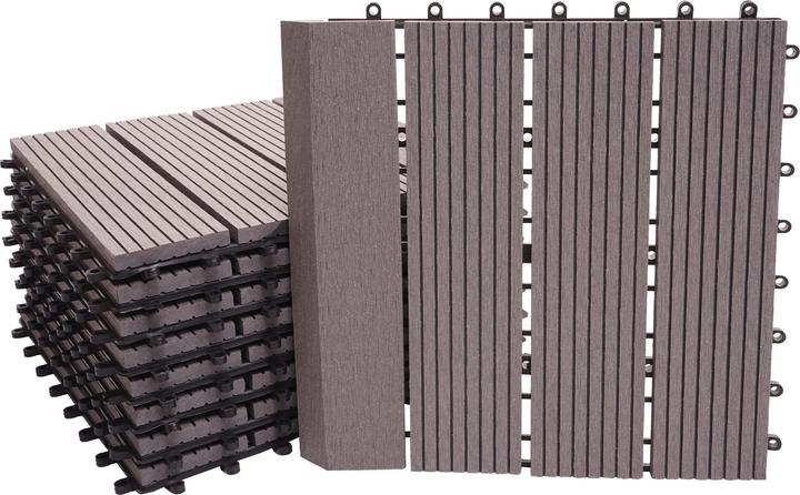 Actual product image Swisshandel24 WPC floor tile Rhone + border, wood look balcony/terrace, 11x each 30x30cm = 1sqm Premium grey li (11 x, 30 x 30 cm)