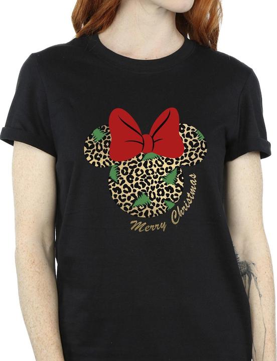Actual product image Disney Womens/Ladies Minnie Mouse Leopard Christmas Cotton Boyfriend T-Shirt (L)