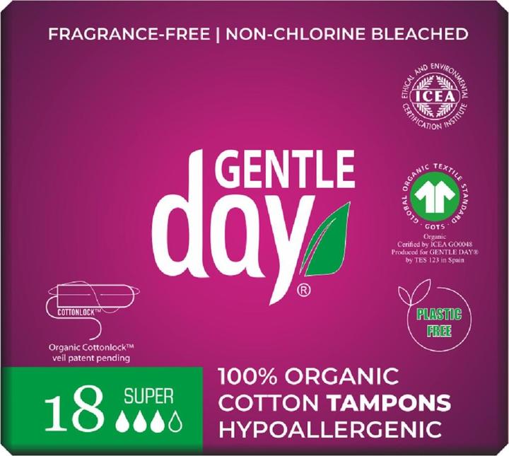 Actual product image Gentle Day 100% Organic Cotton Tampons - Super 18 Stcs - (18 x)