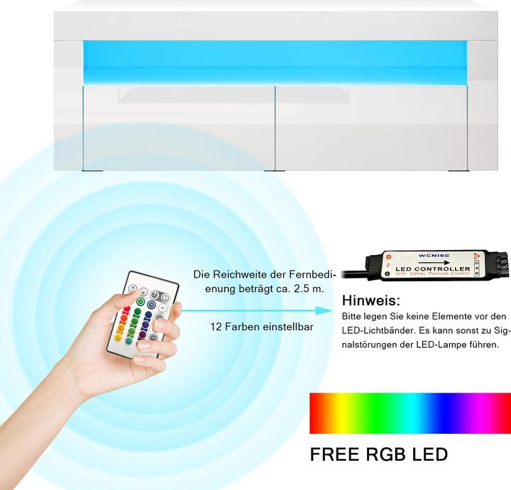 Immagine prodotto SONNI Mobile TV con illuminazione LED (configurabile in 12 colori), 120 x 40 cm, bianco lucido TV (120 x 40 x 45 cm)