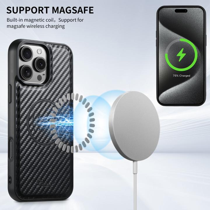 Produktbild Ueli Express Magnetische Carbon Optik Hülle mit abnehmbarem Kartenhalter (Apple iPhone 16 Pro)