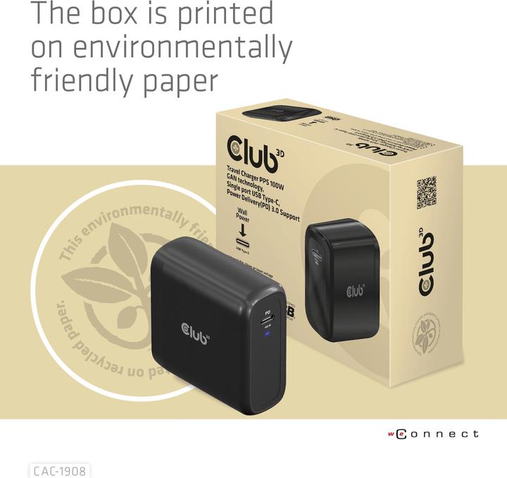 Produktbild Club 3D Club3D Reiseladegerät 1xUSB Typ C, PD 100W retail (100 W)