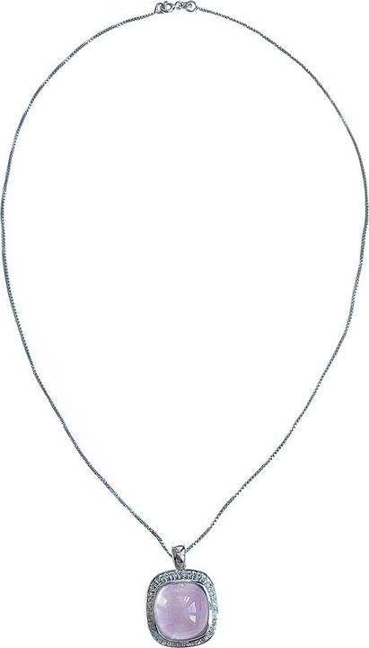 Actual product image Xen Pendant with chain rose quartz cushion cabochon 45 cm 925 silver (925 Sterling silver, 45 cm)