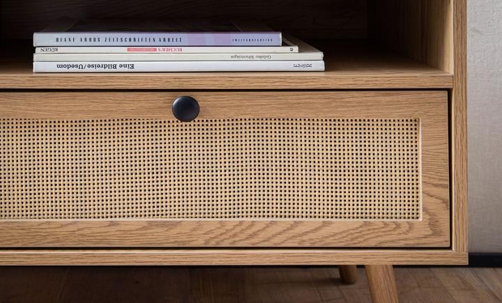 Produktbild FineBuy Lowboard Fernsehkommode 120 cm TV Schrank Schublade Rattan Stauraum (120 x 39 x 56 cm)
