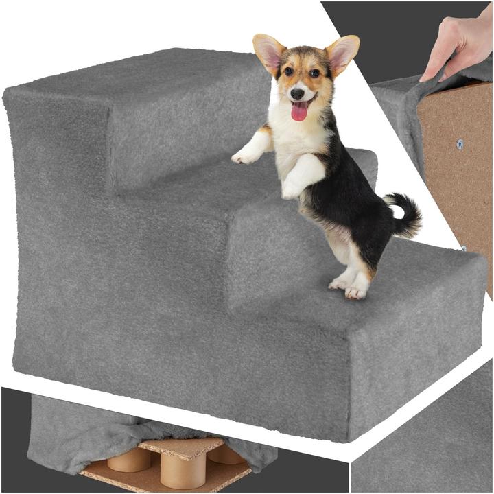 Actual product image tectake Escalier pour animaux domestiques Paw Path avec housse en peluche 37 x 45 x 34,5 cm (Dog, Cat)