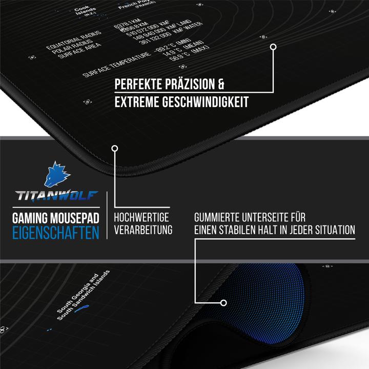 Produktbild Titanwolf Gaming Mauspad, XXXL Speed Mausmatte 1200 x 600 mm, Geschwindigkeit & Präzision, Englisch blau