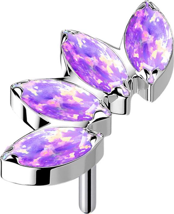 Produktbild Star Piercing Threadless silber Fächer mit vier Opale violett (Titan G23, ohne Messing)