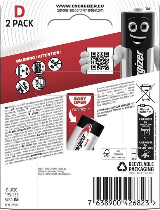 Immagine prodotto Energizer Max Alcalina (2 pz., D)