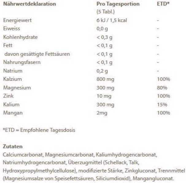 Valeurs nutritives et ingrédients Burgerstein probase (300 pièce(s), Cachets, 320 g)