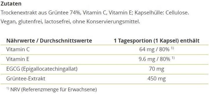 Nährwerte und Zutaten Alpinamed Grüntee Kapseln (1 Stück, Kapseln, 112 g)