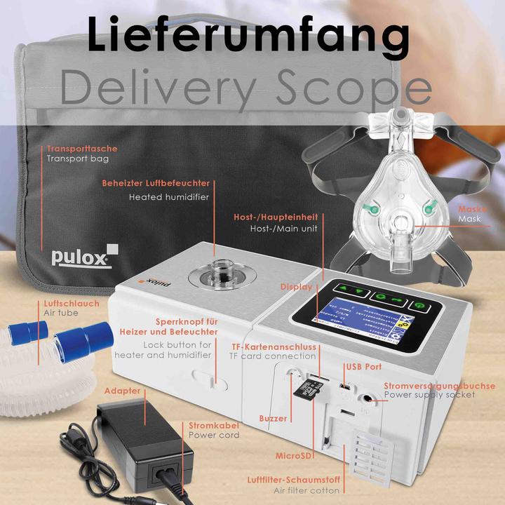 Image du produit Pulox Auto CPAP Appareil de traitement de l'apnée du sommeil avec masque facial