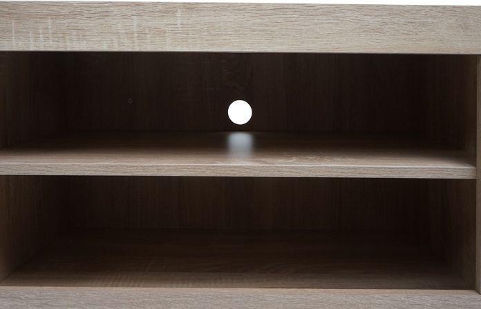 Actual product image Mendler TV rack HWC-L33, wood 43x180x41cm storage compartment, oak look, white (43 x 180 x 41 cm)