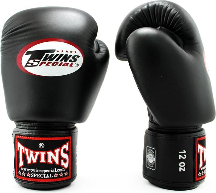 Immagine prodotto Twins Boxhandschuhe (Leder schwarz, langer Klettverschluss) (16 OZ, Taglia unica)