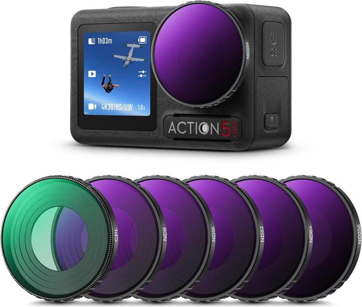 Immagine prodotto K&F Concept Kit di filtri da 6 pezzi, CPL+ND8+ND16+ND32+ND64+ND256, HD, rivestimento verde antiriflesso (Osmo Azione 4)