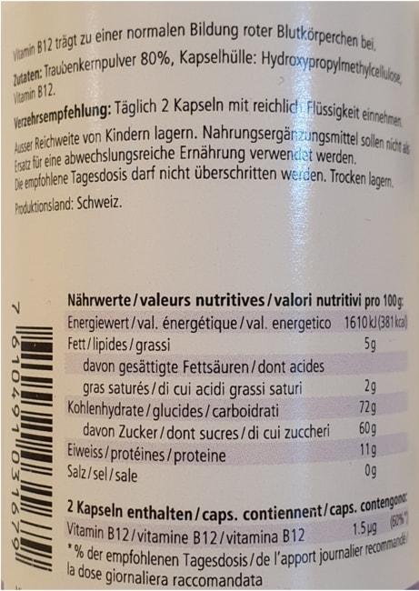 Nutritional values and ingredients Morga Grape Seed Vegicaps (1 Piece, Capsules, 65 g)