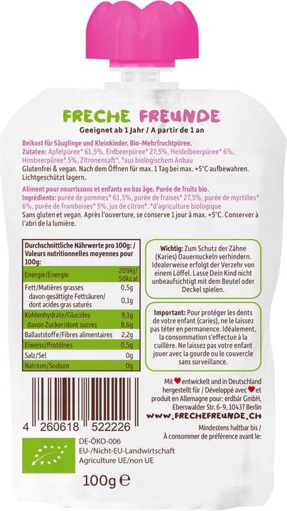 Image du produit Freche Freunde Pomme, fraise, myrtille & framboise (100 g)
