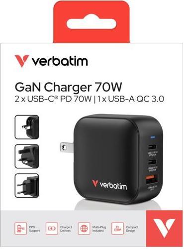 Actual product image Verbatim GaN Charger 70W 3 Devises (70 W)