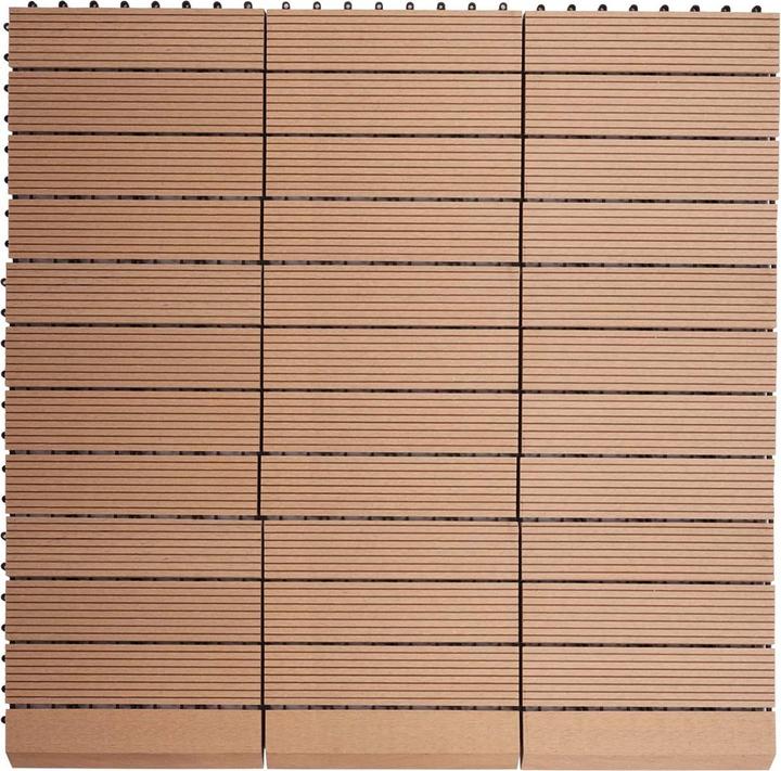 Produktbild Swisshandel24 WPC Bodenfliese Rhone + Abschluss, Holzoptik Balkon/Terrasse, 11x je 30x30cm = 1qm Premium teak li (11 x, 30 x 30 cm)