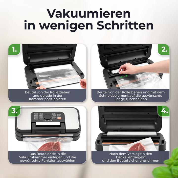 Actual product image KLAMER Premium Vakuumiergerät für Lebensmittel - Vakuumierer für trockene & feuchte Lebensmitte…