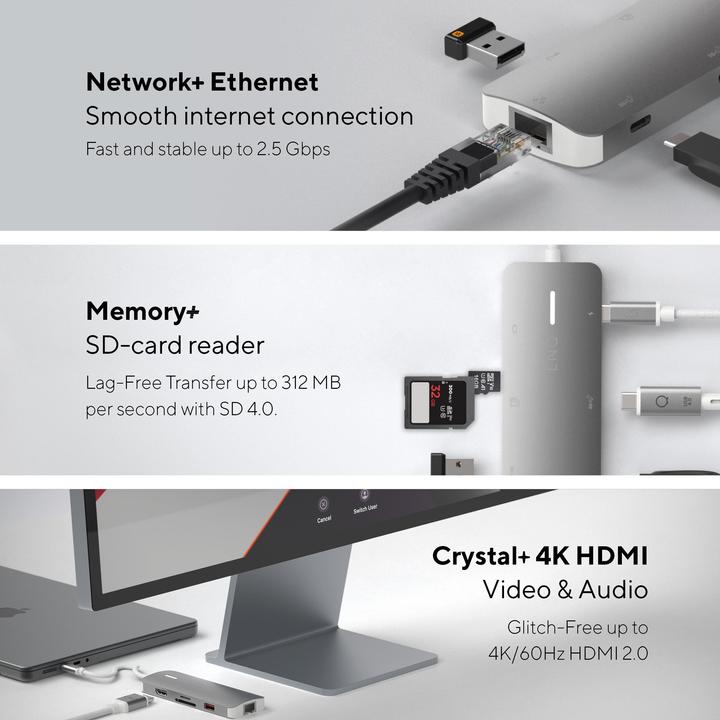 Image du produit LINQ Connects 8in1 PRO USB-C Multiport Hub 140W (USB-C, 8 Ports)