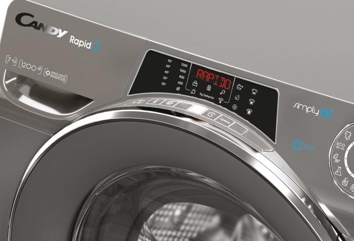 Actual product image Candy RO41276DWMCRE-S Washing Machine, A, Front loading, Depth 45 cm, 7 kg, Grey (7 kg, Left)