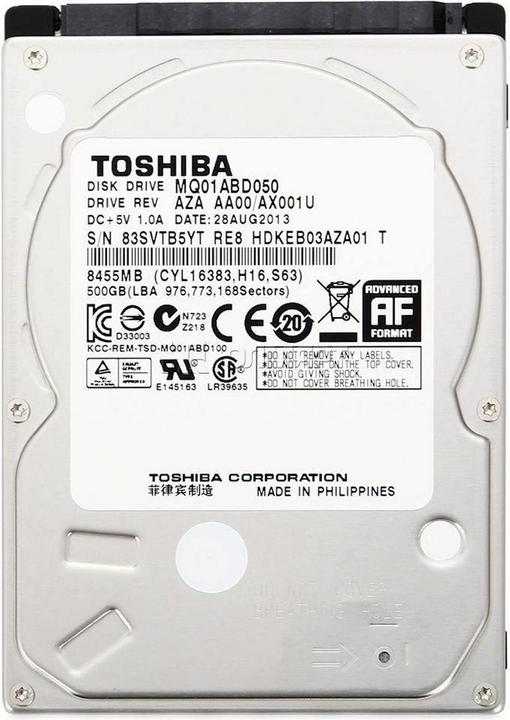 Produktbild Toshiba 500GB 9.5MM SATA300 5.4K AF (0.50 TB, 2.5")