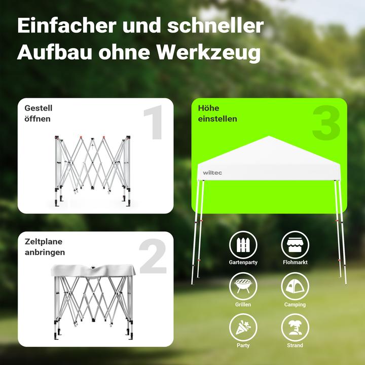 Produktbild Wiltec Faltpavillon 250x250cm weiss wasserdicht Pavillon Gartenpavillon Camping (250 cm, 250 cm)